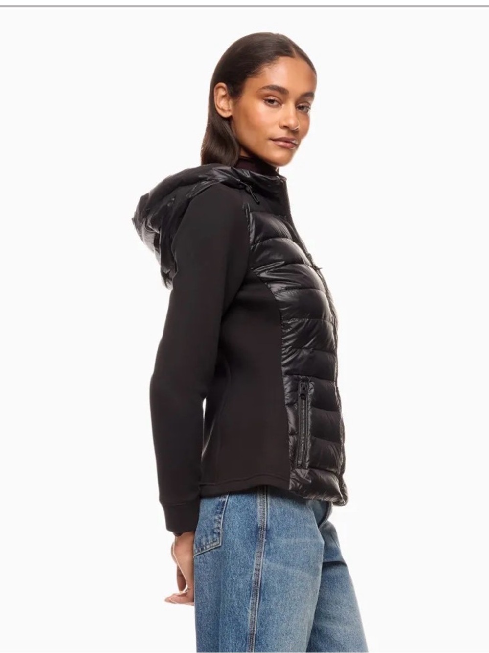 Mackage Women’s Della Hooded Mixed Media Jacket Puffer Hybrid Hooded Jacket Sz L - Picture 3 of 16